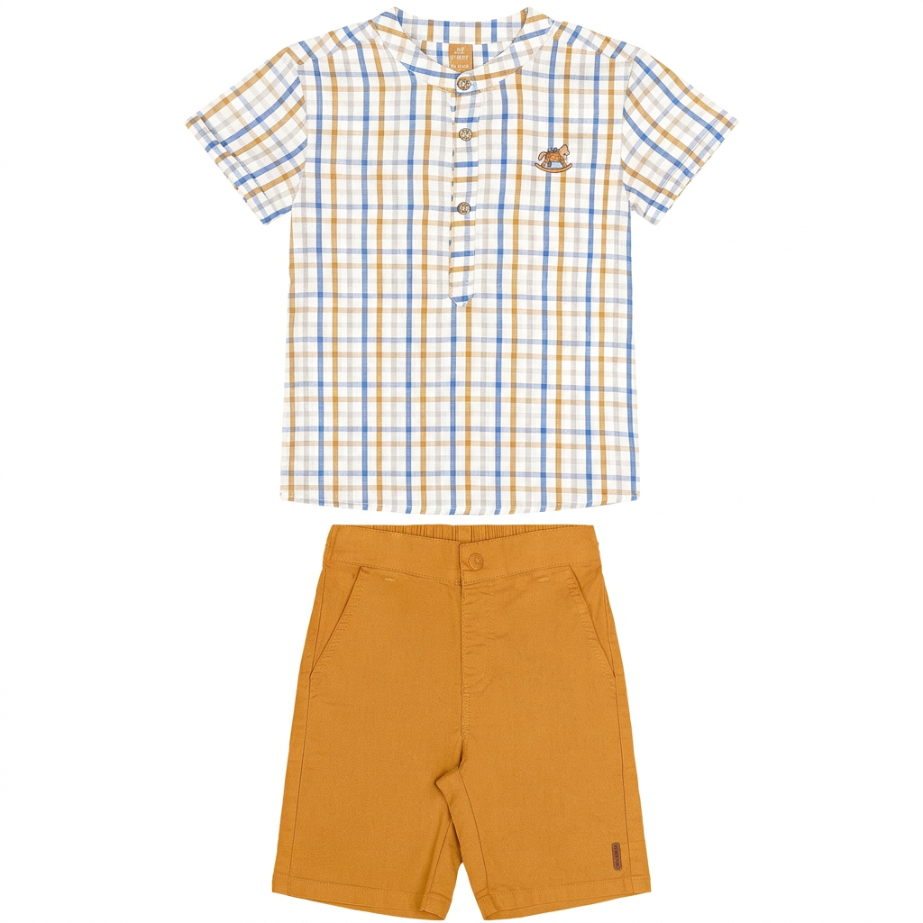 Set conjunto camisa formal cuadros rayas azul short cafe niño Up Baby 47235-174139