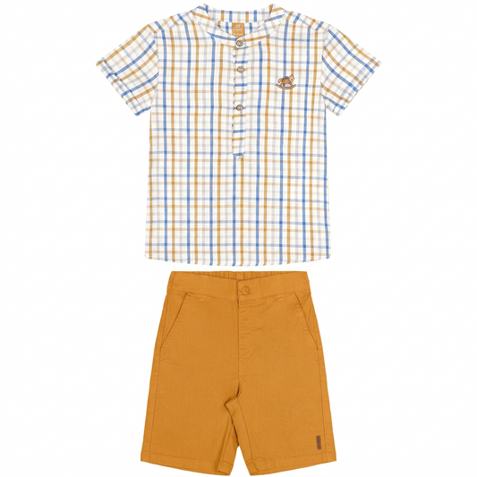 Set conjunto camisa formal cuadros rayas azul short cafe niño Up Baby 47235-174139