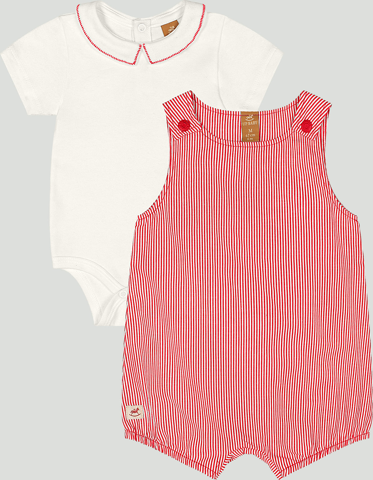 Set conjunto mameluco overall rojo bebe niña Up Baby 47379-181660 coello español