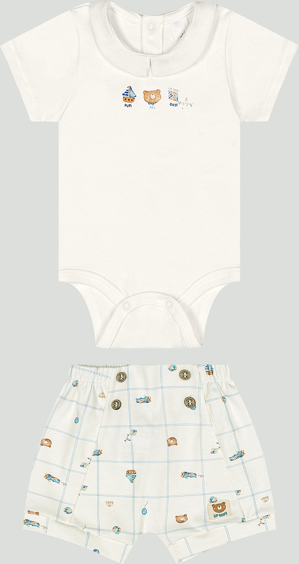 Set conjunto mameluco blanco short blanco bebe niño Up Baby 47394-000106 coello español