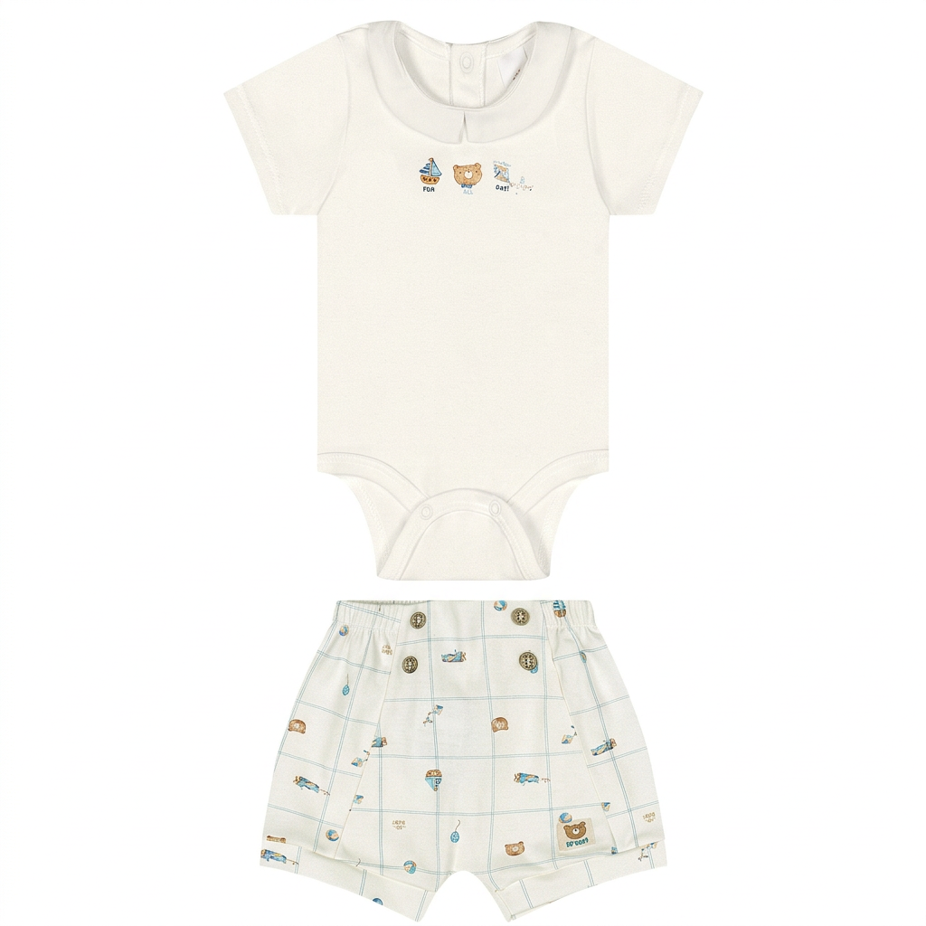 Set conjunto mameluco blanco short blanco bebe niño Up Baby 47394-000106 coello español