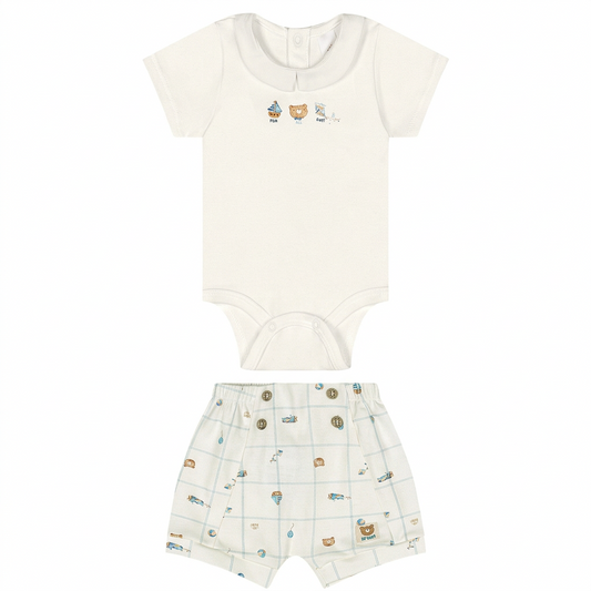 Set conjunto mameluco blanco short blanco bebe niño Up Baby 47394-000106 coello español