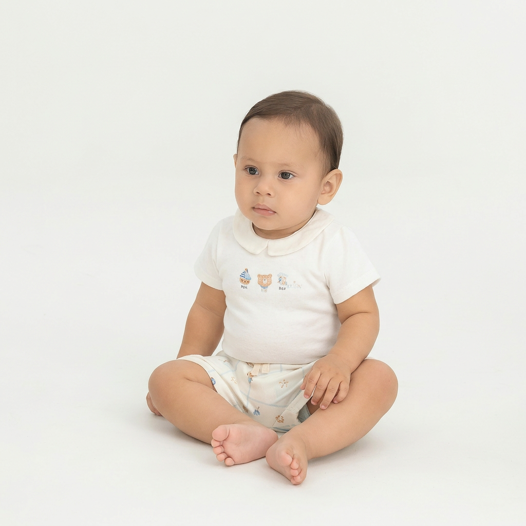 Set conjunto mameluco blanco short blanco bebe niño Up Baby 47394-000106 coello español