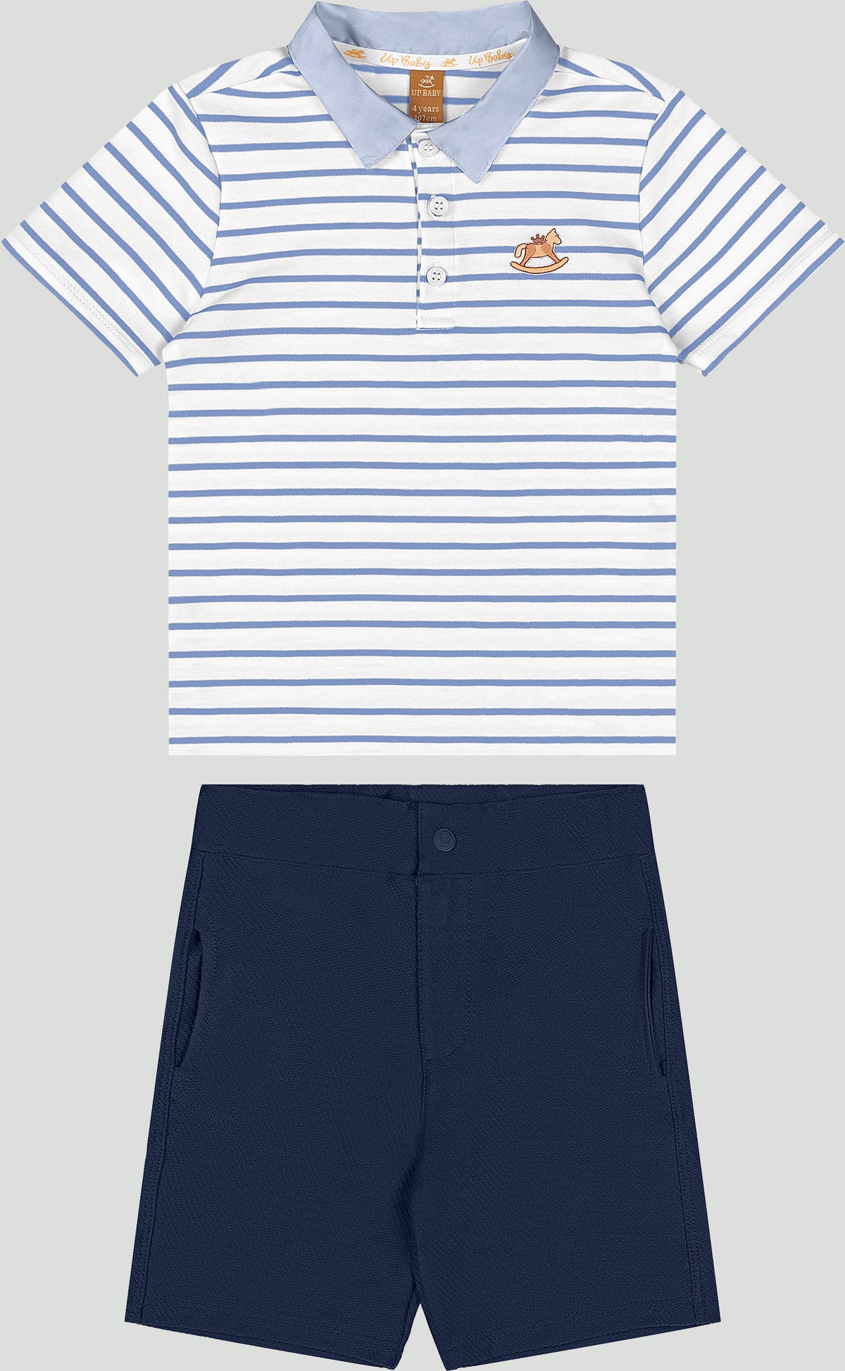 Set conjunto camisa blanca azul rayas polo short niño Up Baby 47399-000101