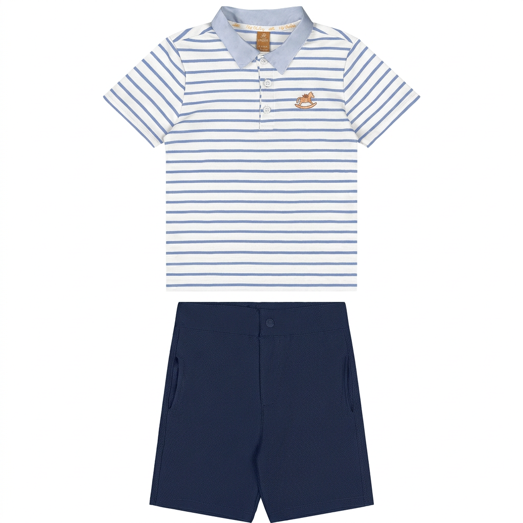 Set conjunto camisa blanca azul rayas polo short niño Up Baby 47399-000101