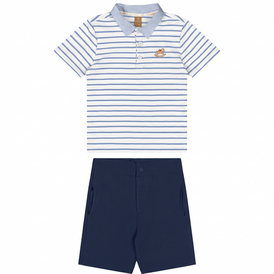 Set conjunto camisa blanca azul rayas polo short niño Up Baby 47399-000101