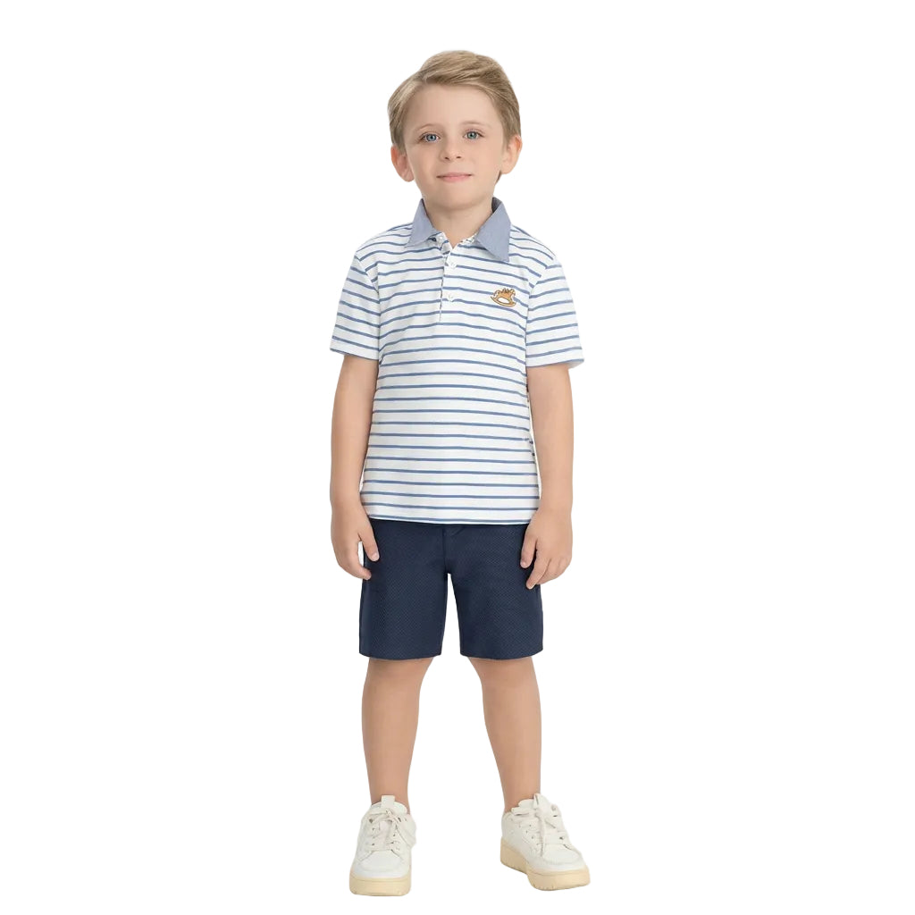 Set conjunto camisa blanca azul rayas polo short niño Up Baby 47399-000101