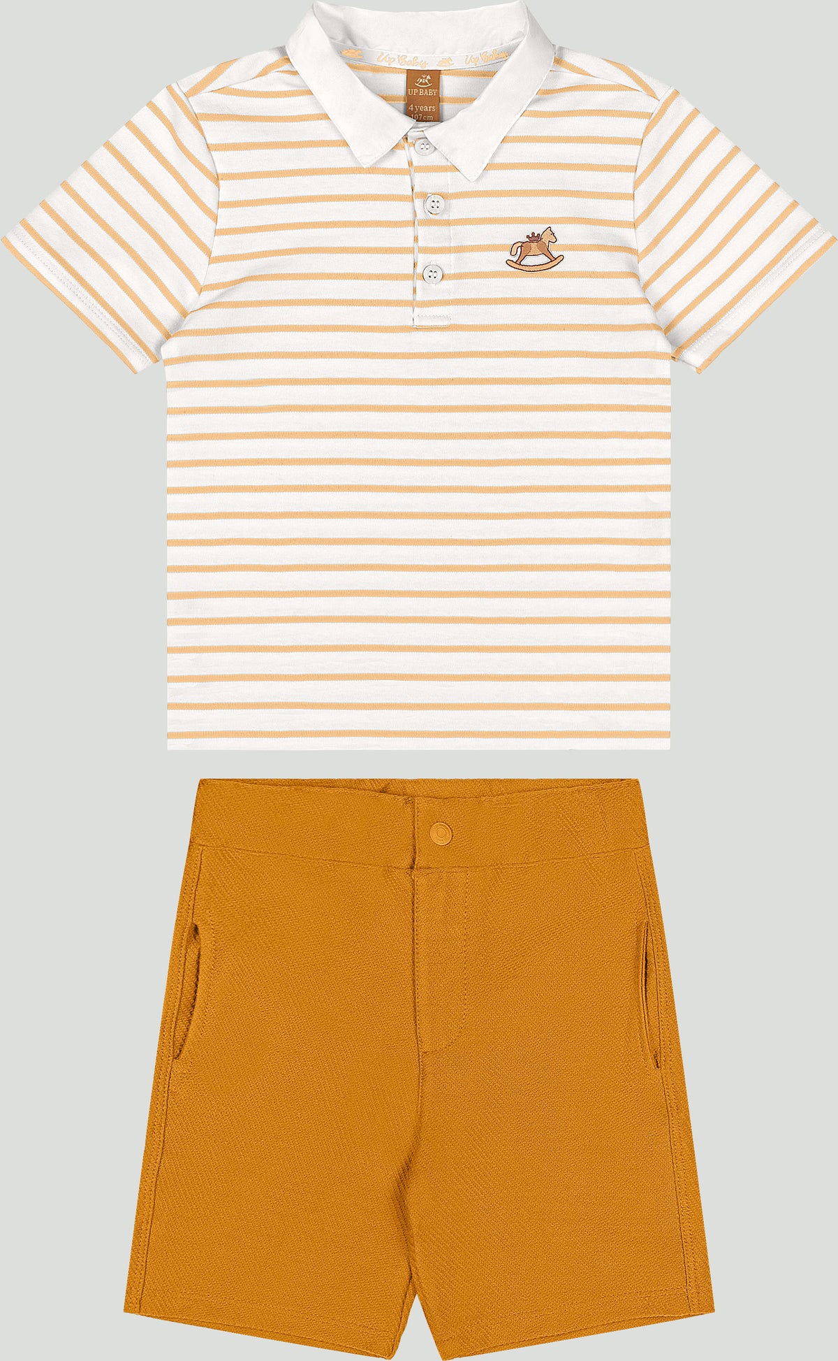 Set conjunto camisa polo blanca rayas short cafe niño Up Baby 47399-000106