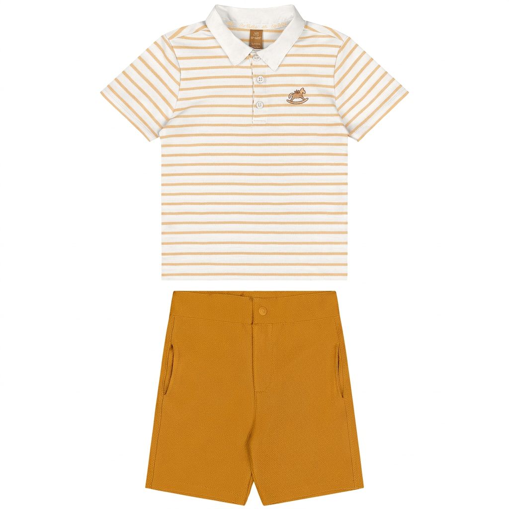 Set conjunto camisa polo blanca rayas short cafe niño Up Baby 47399-000106