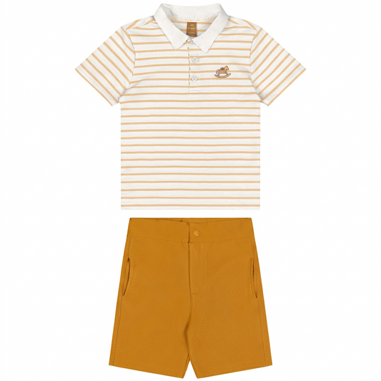 Set conjunto camisa polo blanca rayas short cafe niño Up Baby 47399-000106