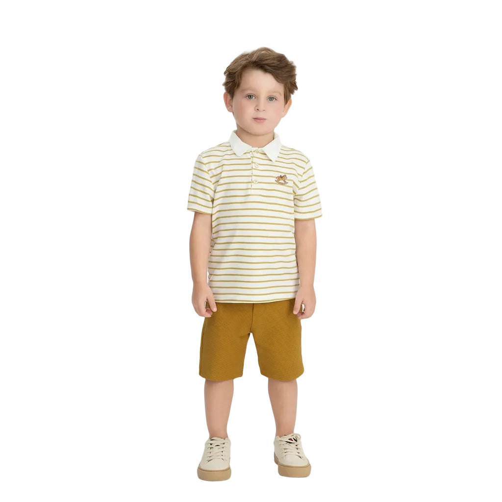 Set conjunto camisa polo blanca rayas short cafe niño Up Baby 47399-000106