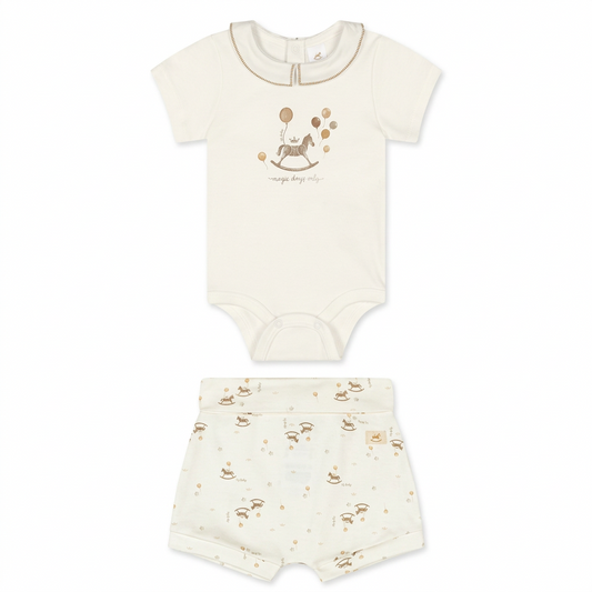 Set conjunto mameluco short blanco bebe niño niña Up Baby 47403-000106 caballito coello español