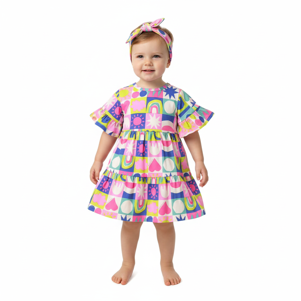 Vestido bebe niña colores quimby  34139-AB2170 revuelos promo 3x1000