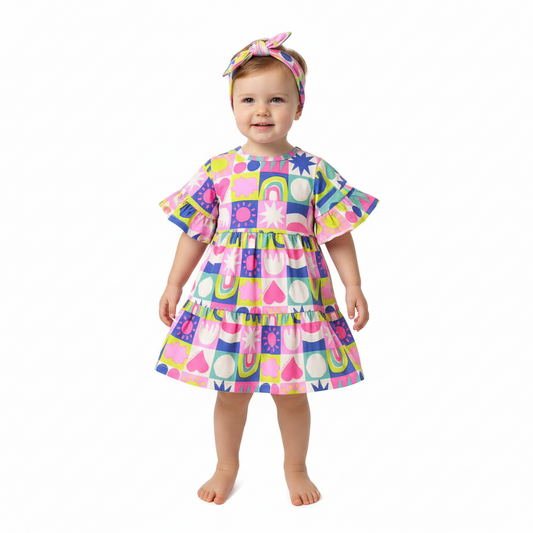Vestido bebe niña colores quimby  34139-AB2170 revuelos promo 3x1000