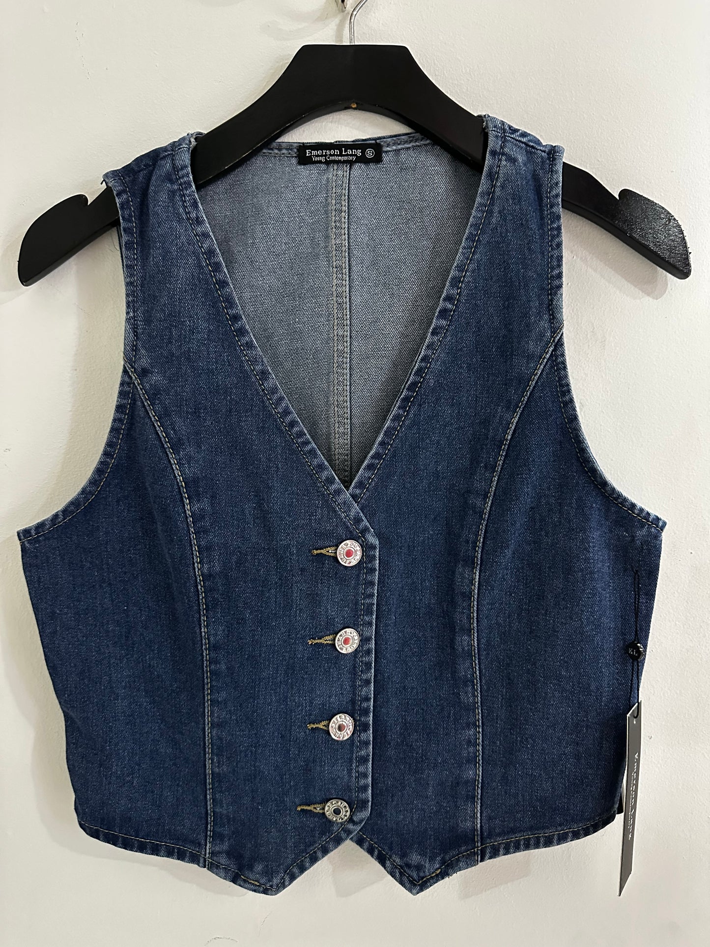 Camisa chaleco blazer azul jeans oscuro dama mujer