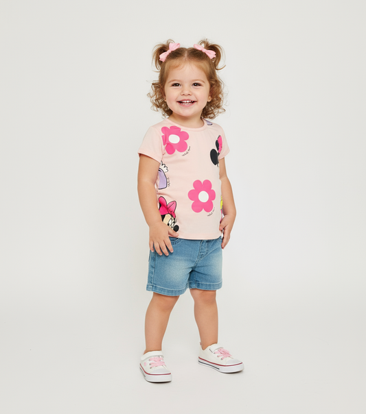 Set conjunto 2 piezas camisa rosada short azul claro Minnie bebe niña Disney D9-MI-1396B promo 2x1000