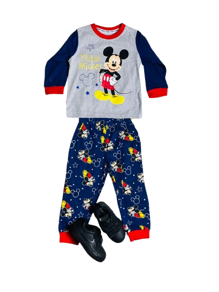 Set 2 piezas pijama Mickey camisa gris niño