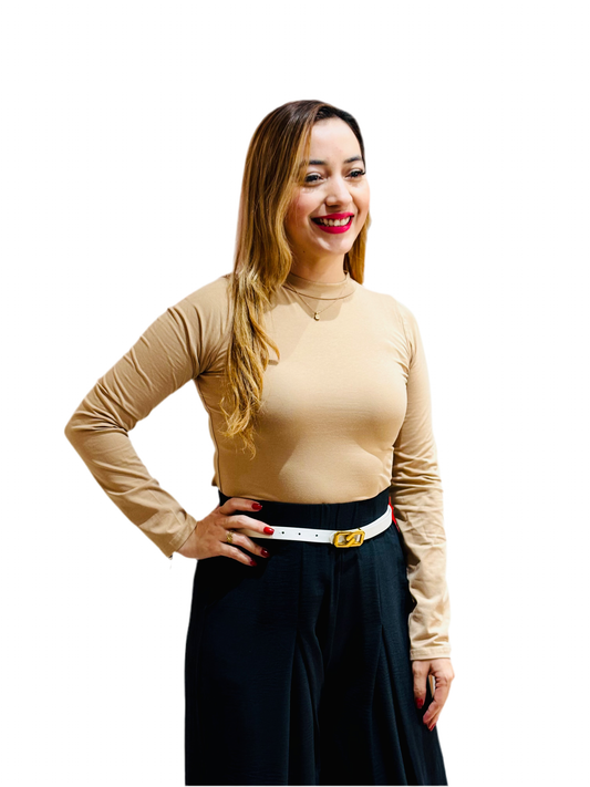 Camisa dama blusa manga larga beige CTD1154-40 390290