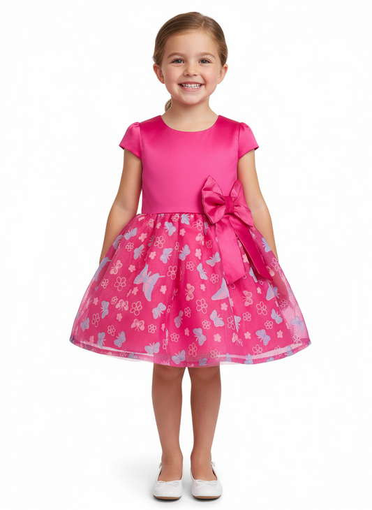 Vestido niña rosado chongo mariposas promo 4x1000