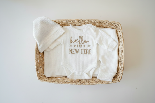 Set 3 piezas hello camisa pantalon gorro blanco bebe niño sa25070978161264619