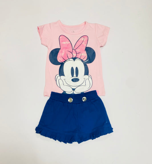 Set conjunto 2 piezas camisa rosada short azul oscuro Minnie niña D9-MI-1315B