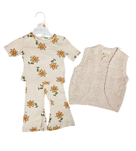 Set 3 piezas flores camisa pantalon chaleco bebe niña