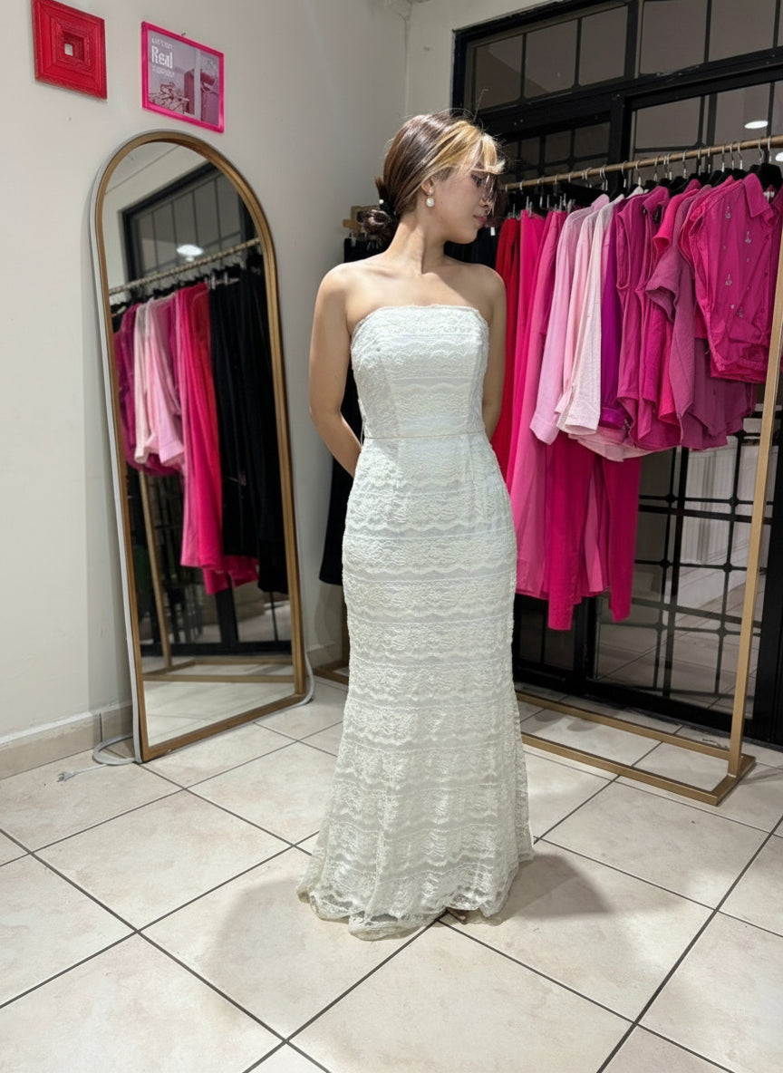 Vestido gala dama blanco novia talla 2