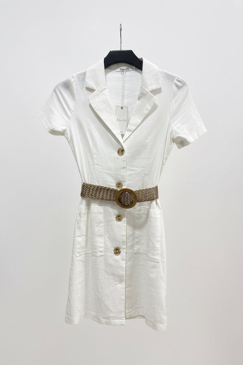 Vestido dama con faja blanco  CVD1210-22 590490