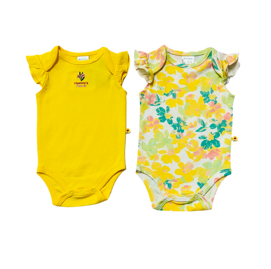 Set 2 piezas mamelucos flores amarillas Kobytin bebe niña