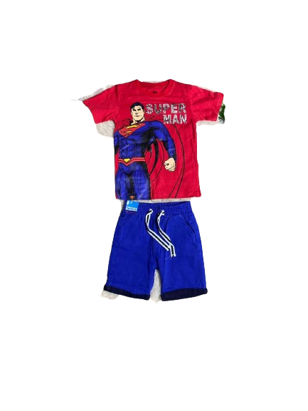 Set 2 piezas short camisa roja superman niño