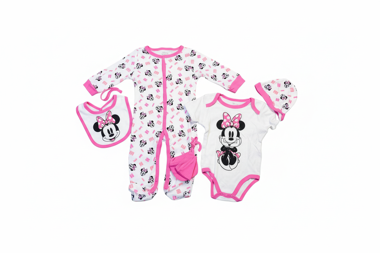 Set 5 piezas Minnie Disney blanco rosado bebe niña D9-MI-1247B promo 2x1000 590490