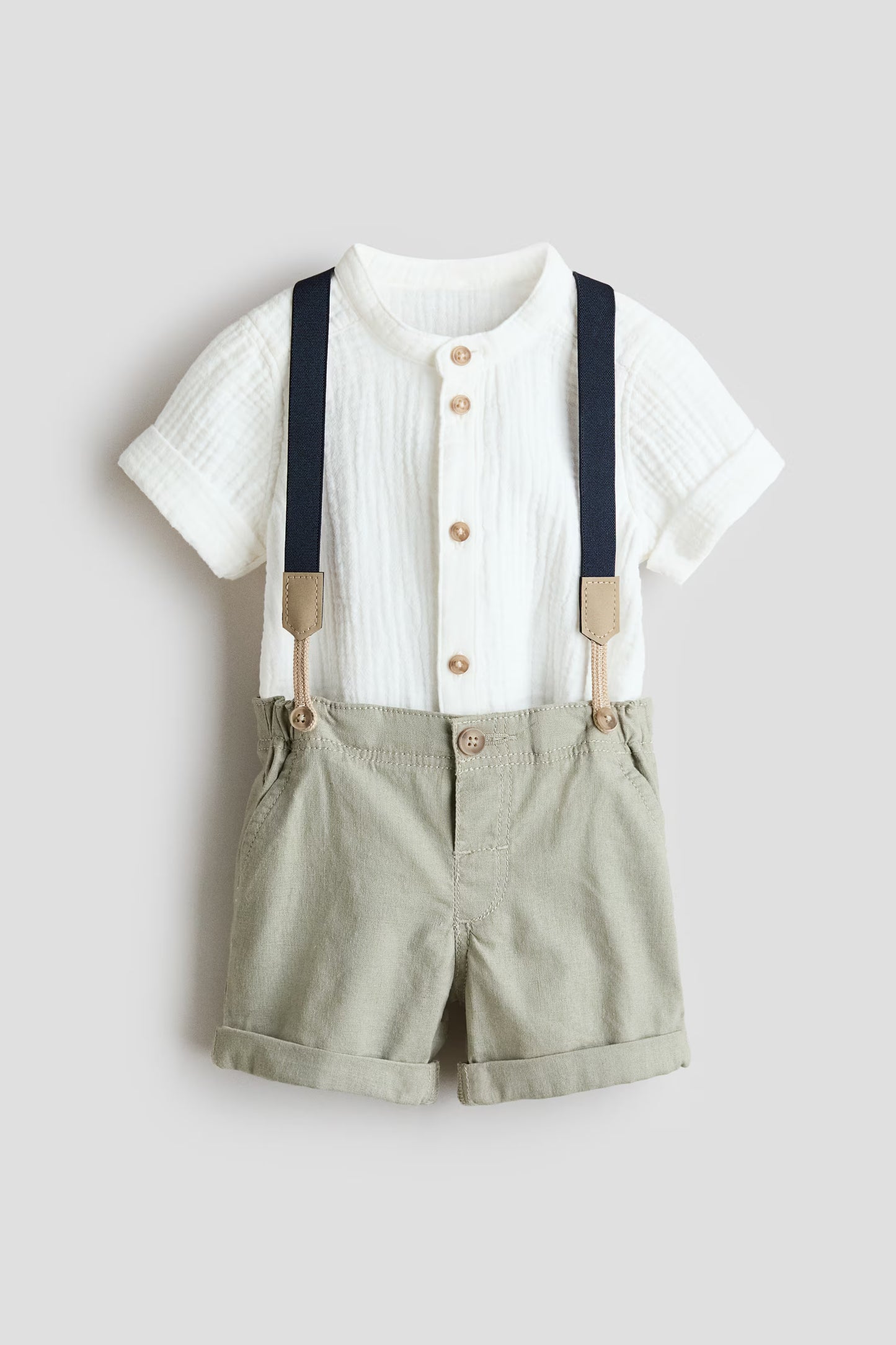 Set conjunto 2 piezas camisa blanca short khaki bebe niño H&M 1270889004008