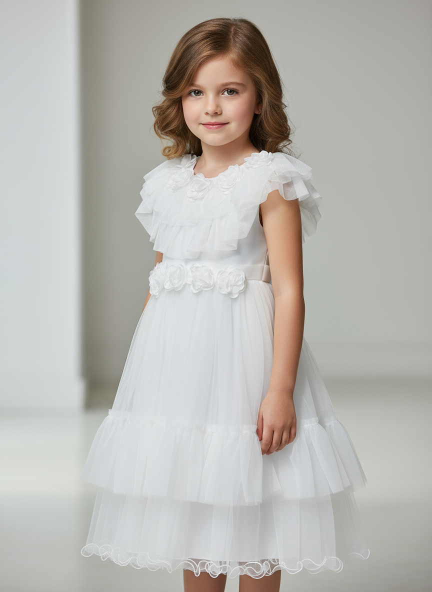 Vestido Blanco gala eventos tutu flores niña 79740