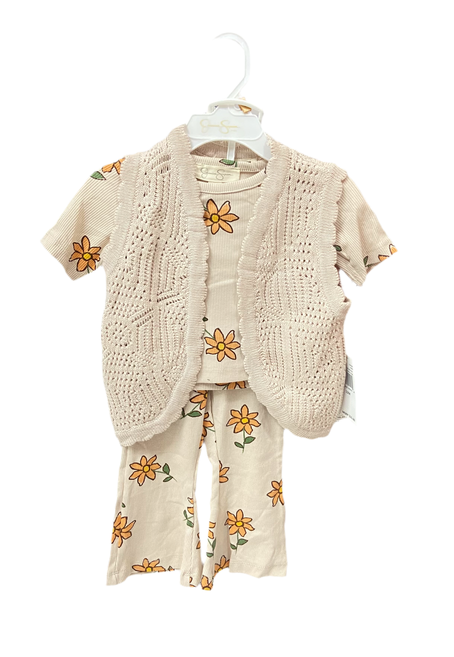Set 3 piezas flores camisa pantalon chaleco bebe niña