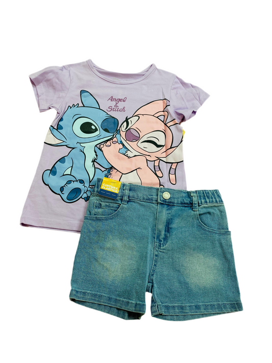 Set Conjunto short jean para niña morado Stitch D9-STI-106D