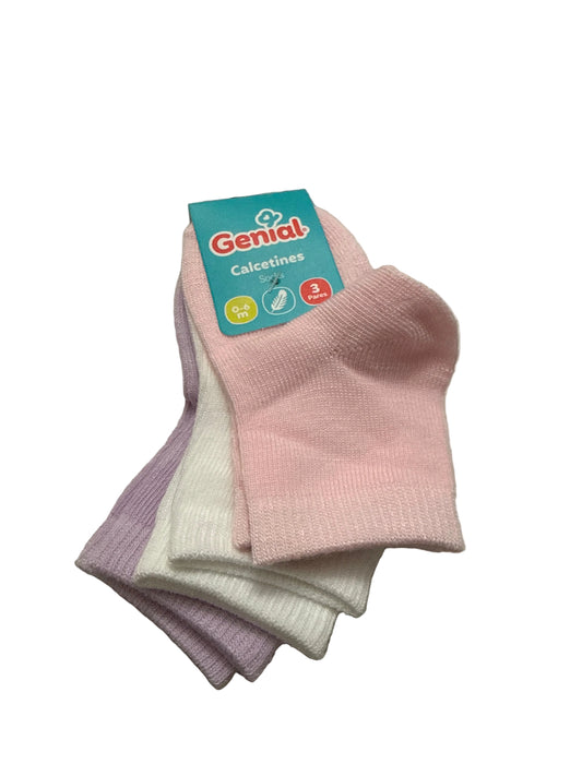 Set 3 calcetines Genial NB 0-6m Niña Rosado Blanco Morado