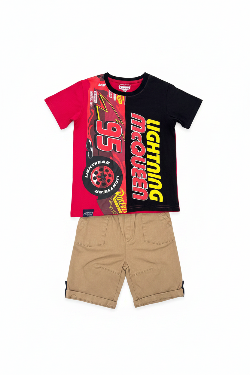 Set 2 piezas rayo McQueen cars camisa roja short beige niño A9-C3-204N 490390 promo 3x1000