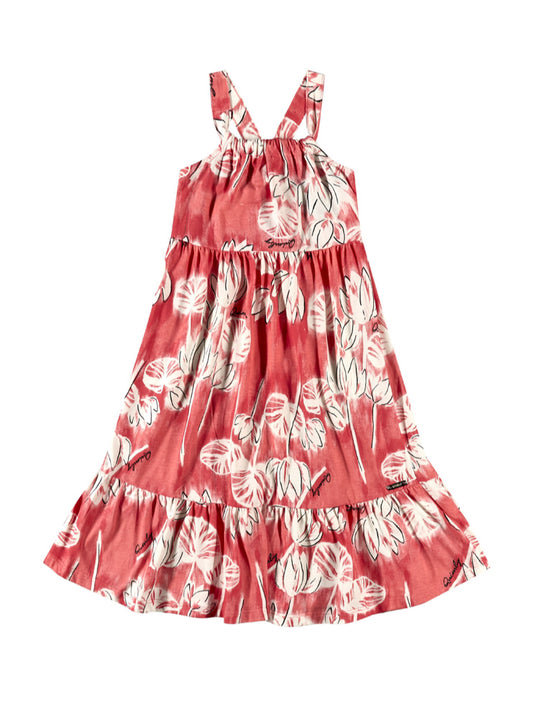 Vestido rojo claro flores quimbykids niña 34157-FLO981 revuelos