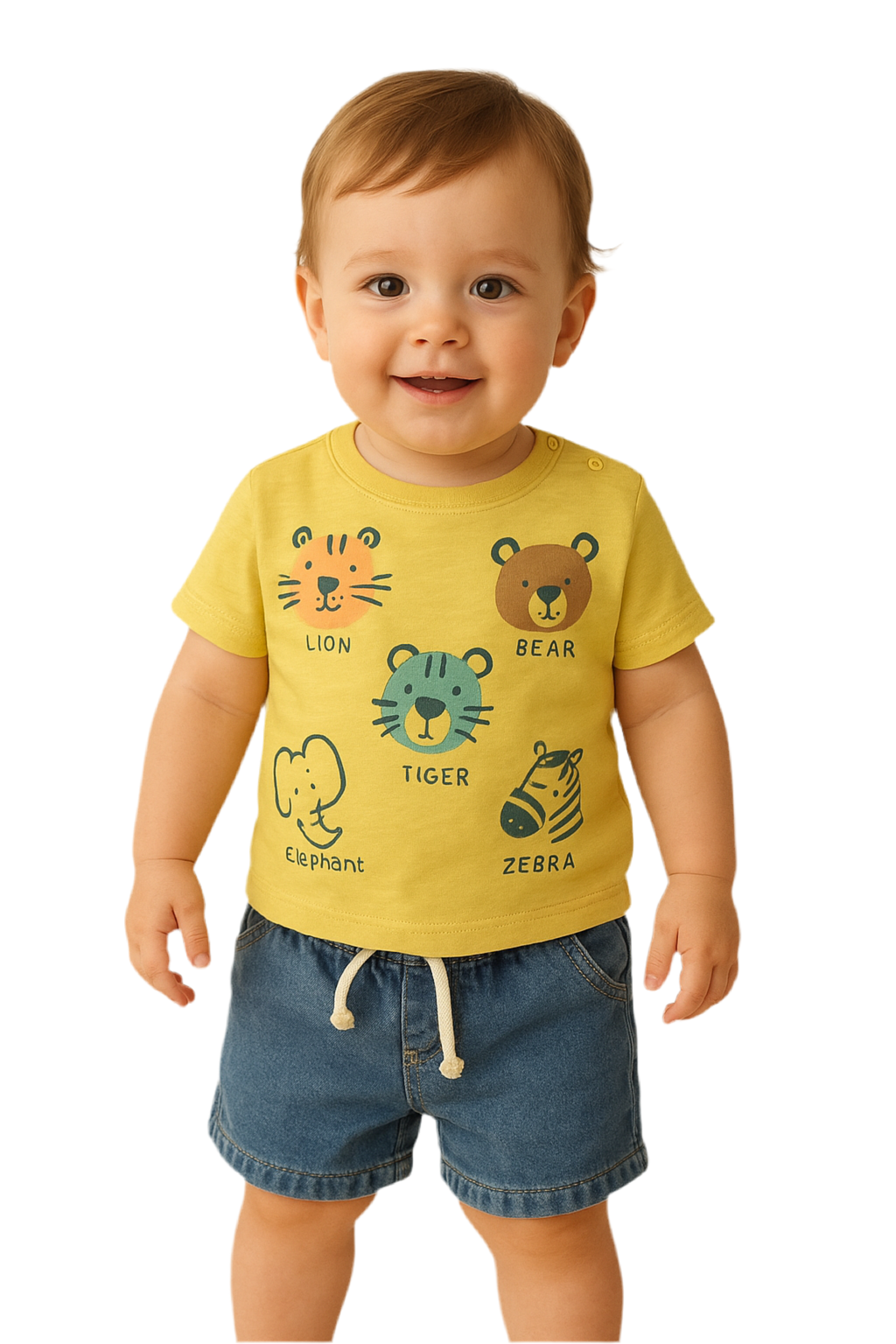 Set conjunto 2 piezas camisa amarilla animales short azul bebe niño Tinytots 3357
