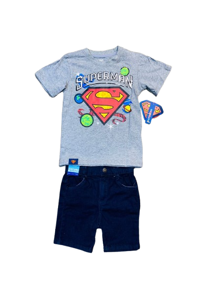 Set 2 piezas short camisa gris superman Niño