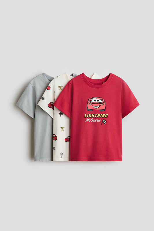 Set 3 camisas rayo mcqueen cars gris beige roja niño H&M 1117463057