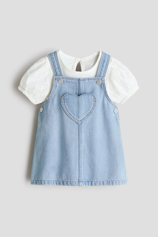 Set conjunto 2 piezas camisa blanca vestido azul jeans celeste H&M 1316480001008