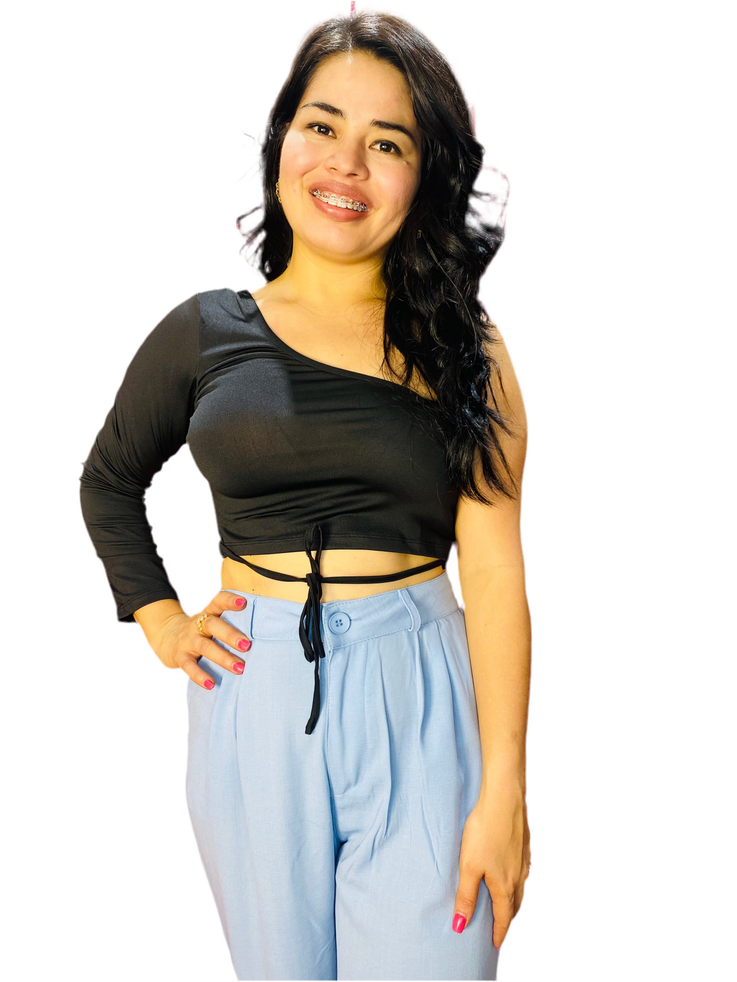 Camisa una manga larga mujer dama Intrigue INT1-670 negra 390290 promo 4x1000