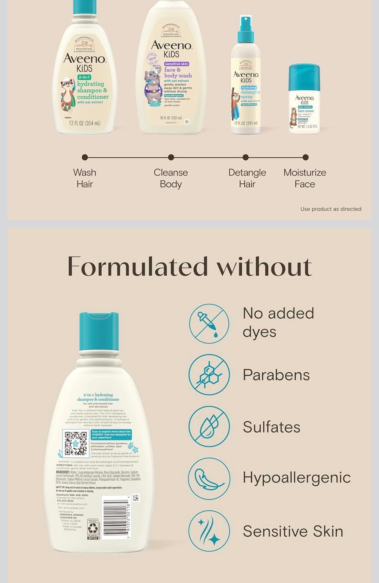 Aveeno shampoo y jabon bebe niña niño 12oz 354ml