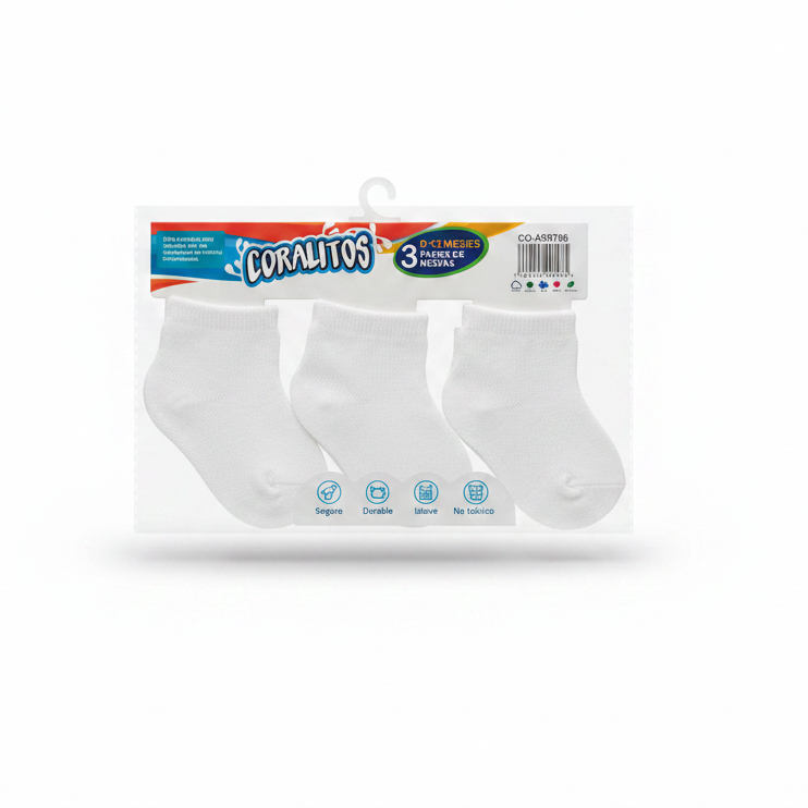 Set 3 calcetines blancos bebe niño niña CO-AR9706