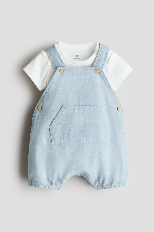 Set conjunto 2 piezas camisa blanca overall azul celeste bebe niño H&M 1062125013006