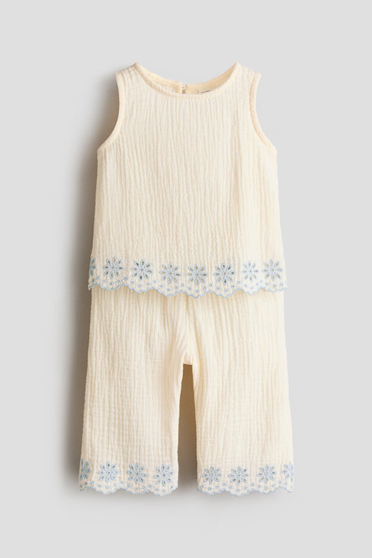 Set conjunto 2 piezas camisa pantalon beige azul niña H&M 1345572001