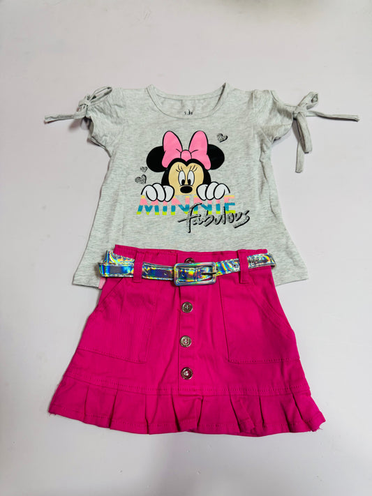 Set conjunto 2 piezas camisa gris short rosado Minnie niña D9-MI-1268B