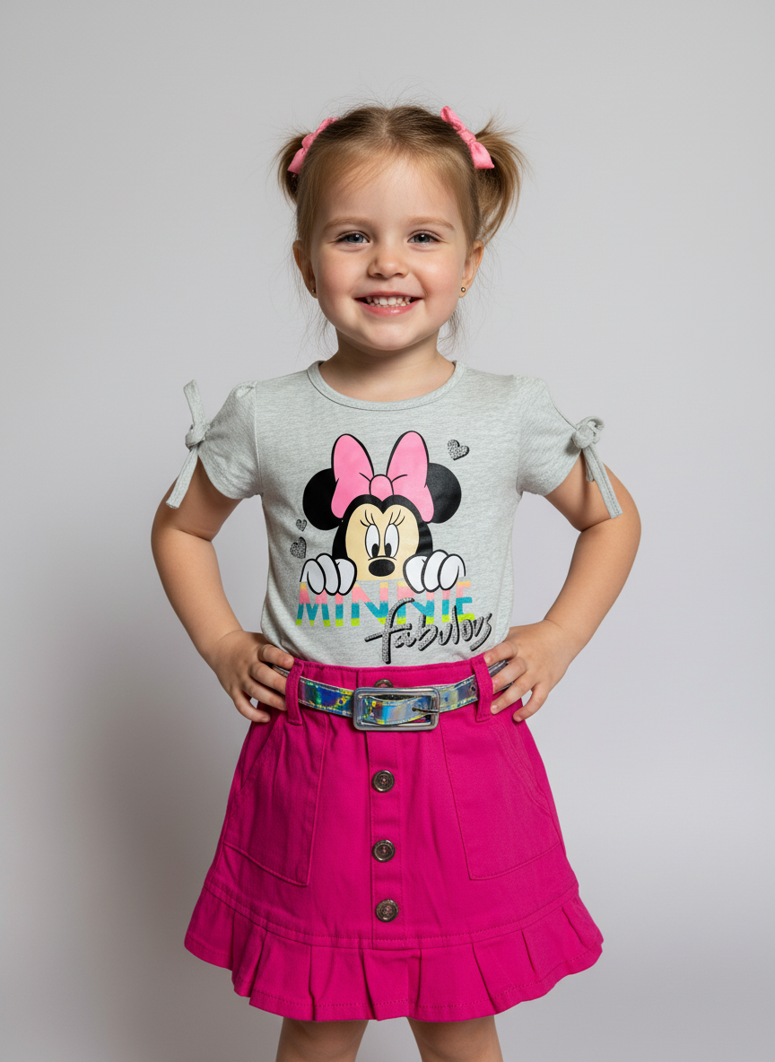Set conjunto 2 piezas camisa gris short rosado Minnie bebe niña D9-MI-1268B promo 2x1000