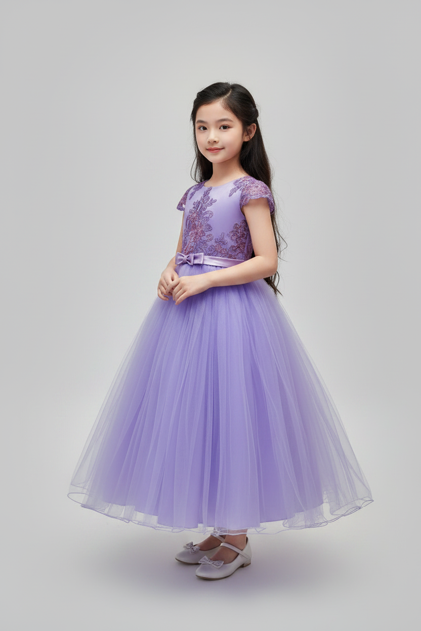 Vestido morado evento gala con manga Princesa Royal